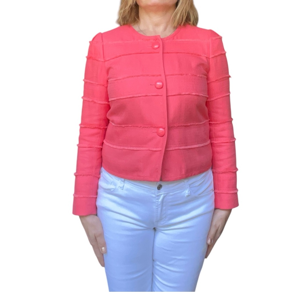 J.Crew Pink Coral Lined Buttoned Blazer Jacket , size 6, fringed